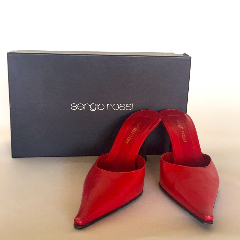 Red leather 3” mules